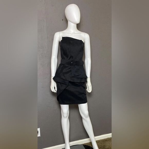 Jessica McClintock VINTAGE Black Strapless belted mini Dress size 6 EUC - Picture 1 of 6